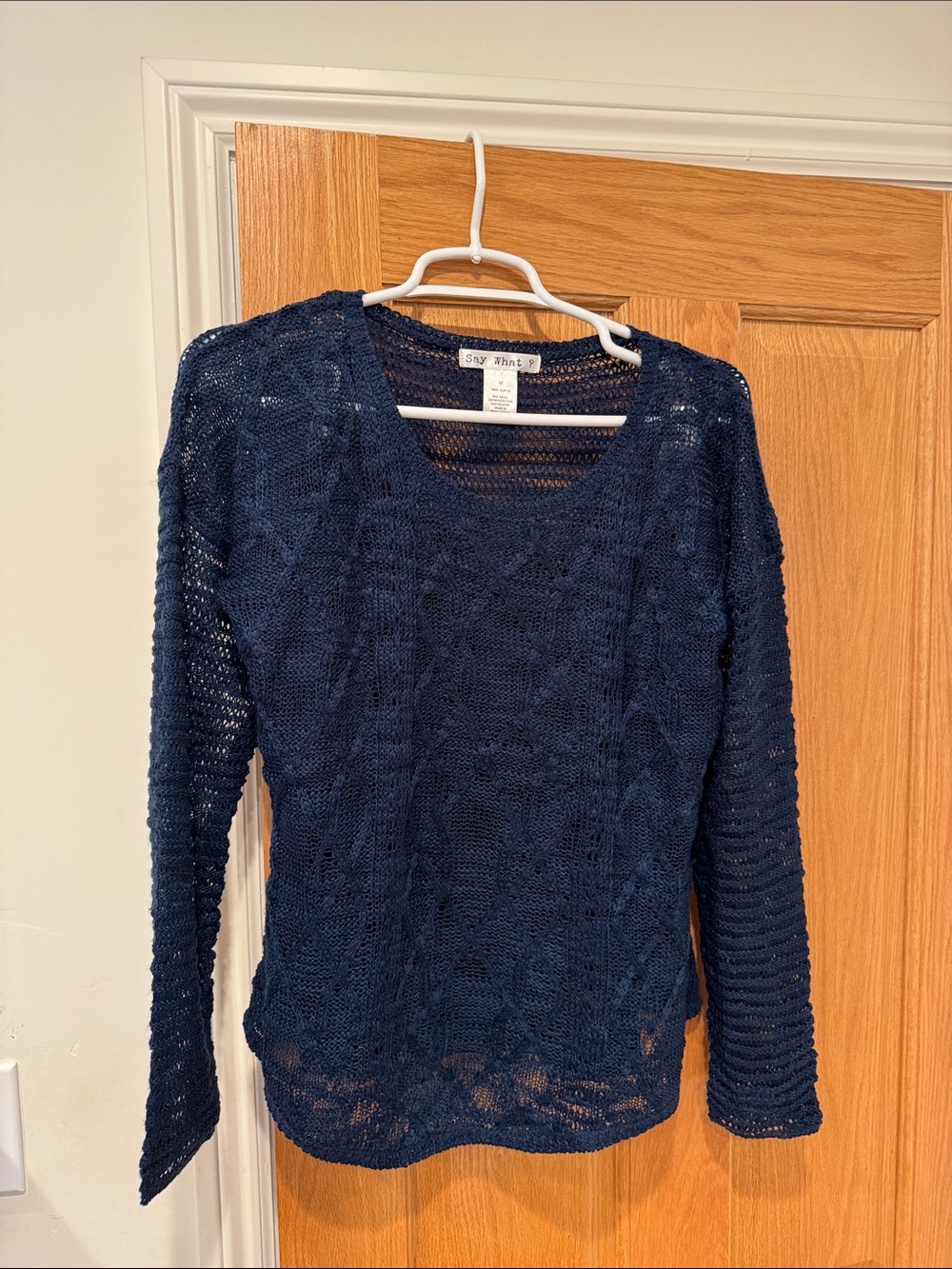 Say What? Navy Open-Weave Long Sleeve Sweater